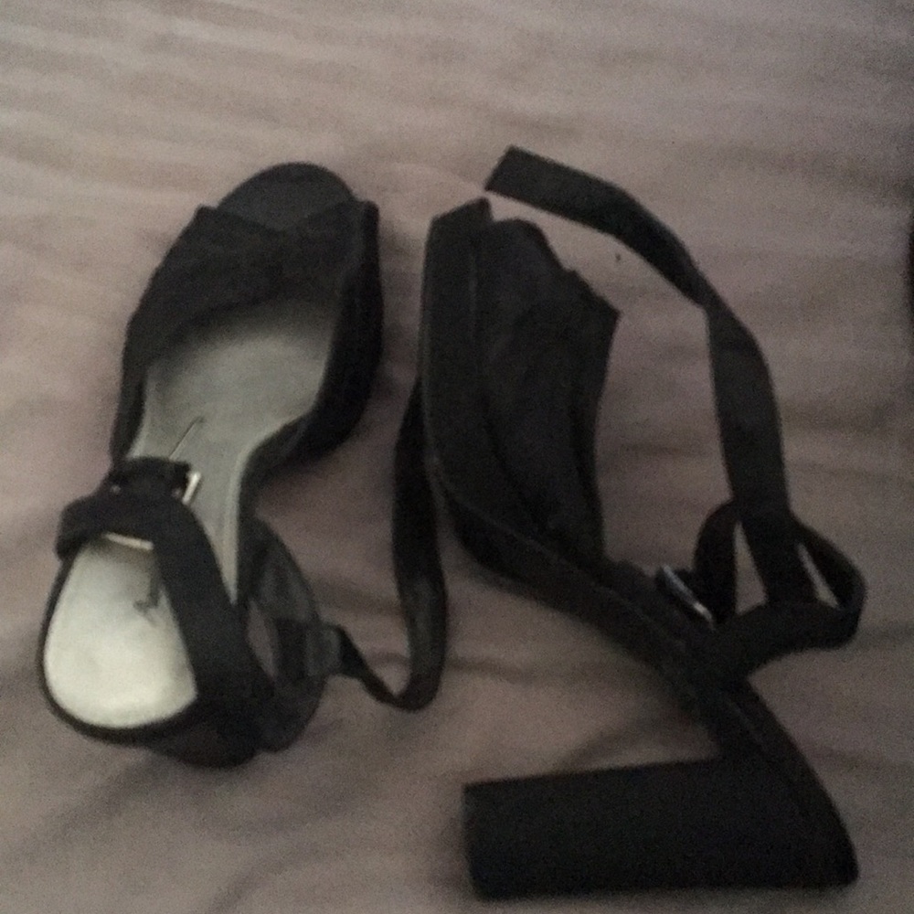 Strappy black satin heels